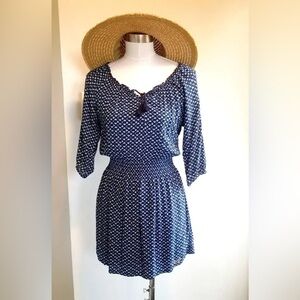 Hollister Navy Blue Geometric Pattern Mini Dress 3/4 Sleeve